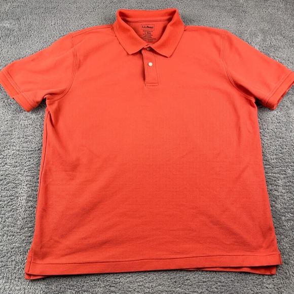 LL Bean Shirt Mens Large Orange Polo Premium Banded Traditional Fit Pique Golf - Picture 2 of 8